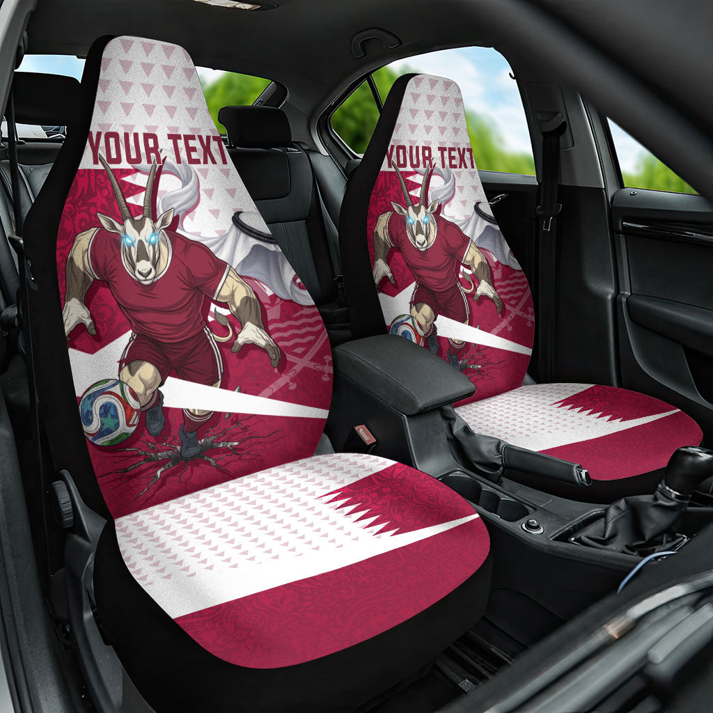 Personalized Qatar Soccer Car Seat Cover Arabian Oryx Football Mascot - Comic Art Geometric