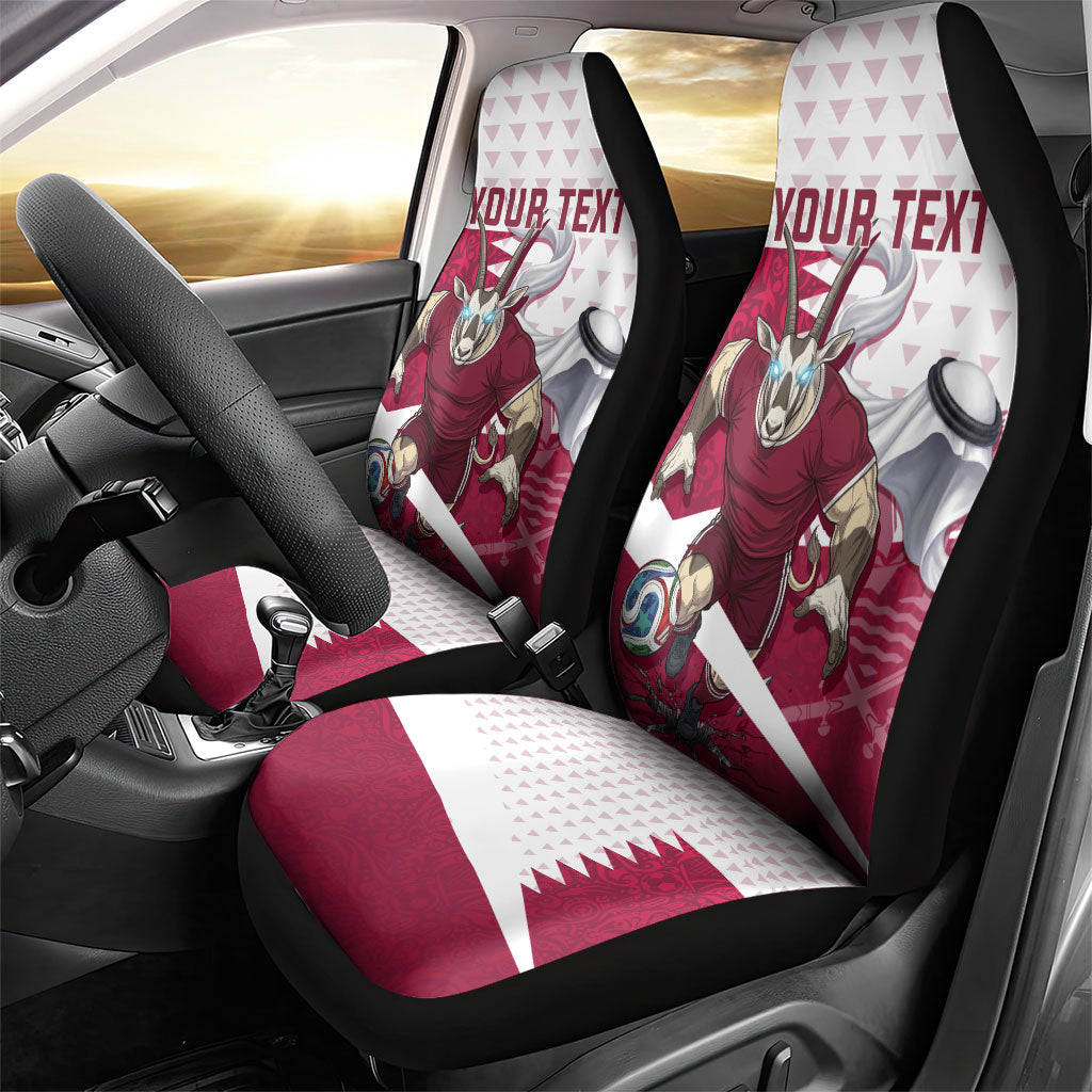 Personalized Qatar Soccer Car Seat Cover Arabian Oryx Football Mascot - Comic Art Geometric
