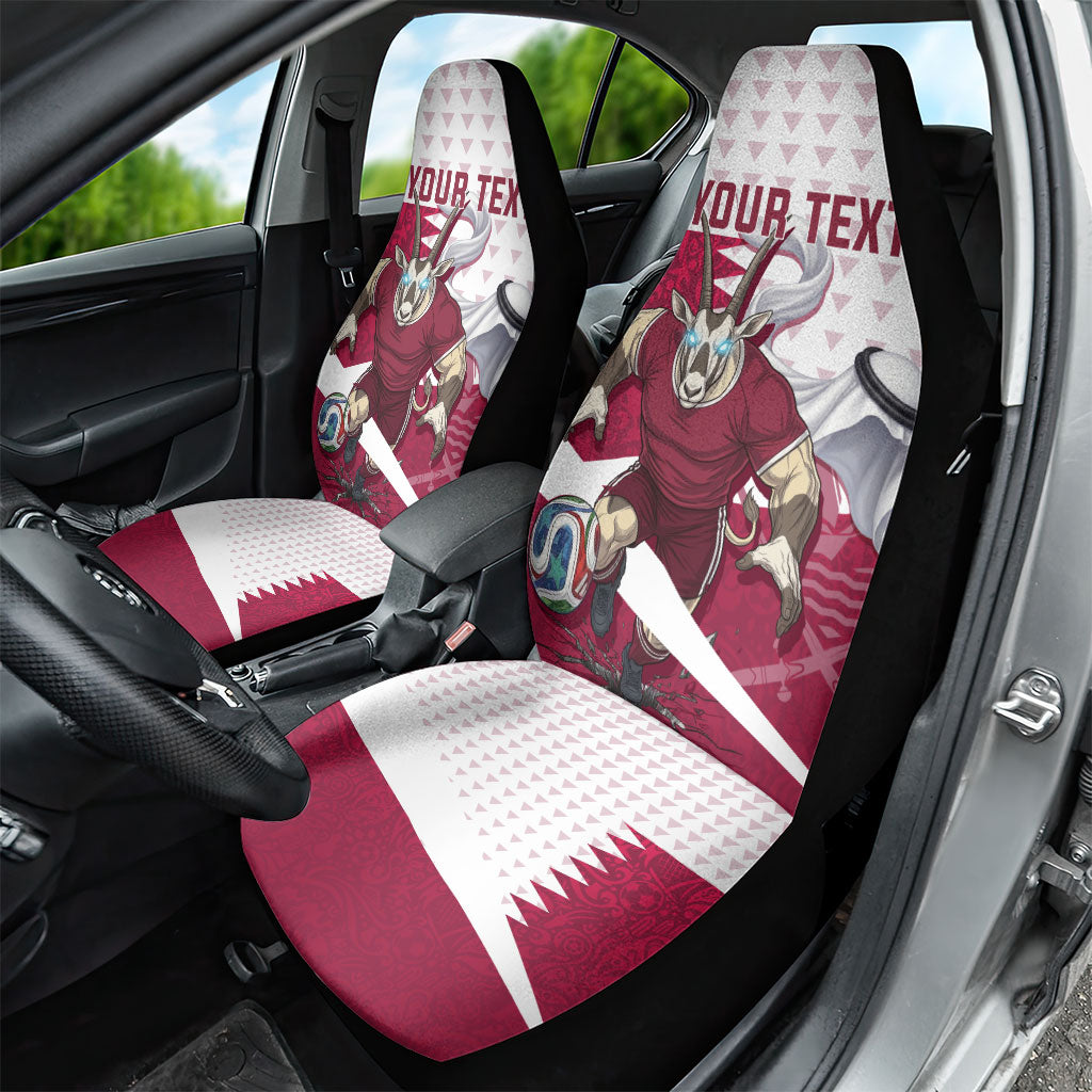 Personalized Qatar Soccer Car Seat Cover Arabian Oryx Football Mascot - Comic Art Geometric