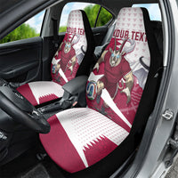 Personalized Qatar Soccer Car Seat Cover Arabian Oryx Football Mascot - Comic Art Geometric