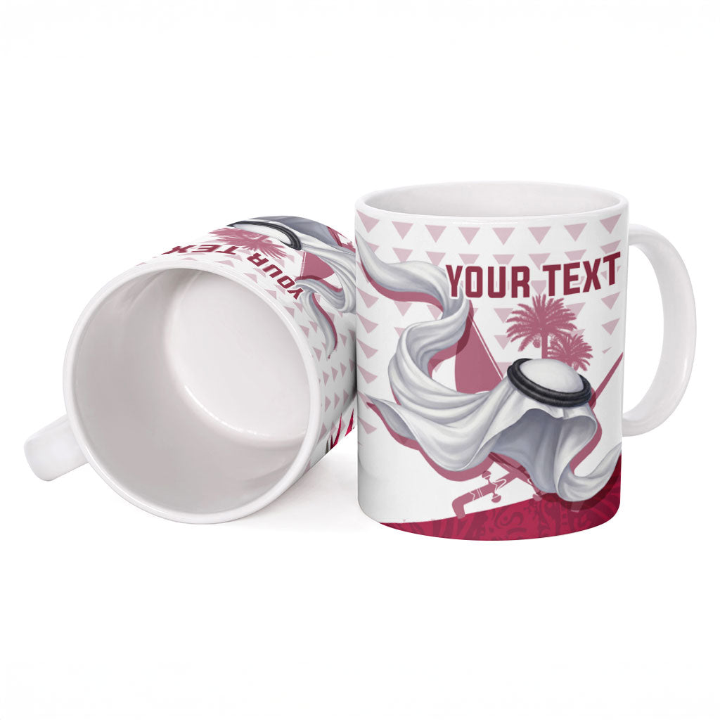 Personalized Qatar Soccer Ceramic Mug Arabian Oryx Football Mascot - Comic Art Geometric