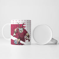 Personalized Qatar Soccer Ceramic Mug Arabian Oryx Football Mascot - Comic Art Geometric