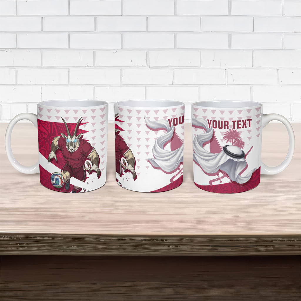 Personalized Qatar Soccer Ceramic Mug Arabian Oryx Football Mascot - Comic Art Geometric