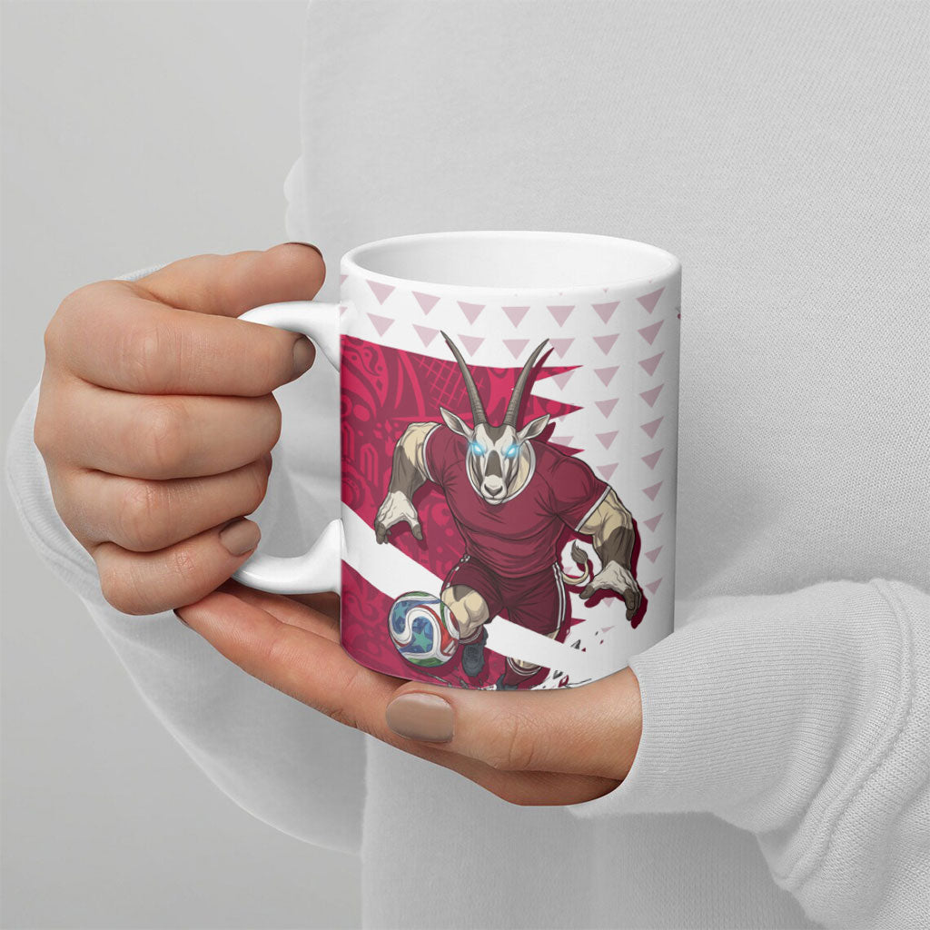 Personalized Qatar Soccer Ceramic Mug Arabian Oryx Football Mascot - Comic Art Geometric