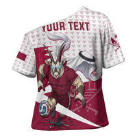 Personalized Qatar Soccer Cross Shoulder Shirt Arabian Oryx Football Mascot - Comic Art Geometric