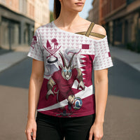 Personalized Qatar Soccer Cross Shoulder Shirt Arabian Oryx Football Mascot - Comic Art Geometric