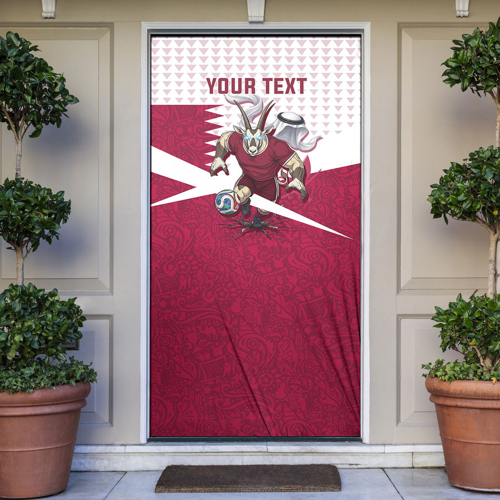 Personalized Qatar Soccer Door Cover Arabian Oryx Football Mascot - Comic Art Geometric