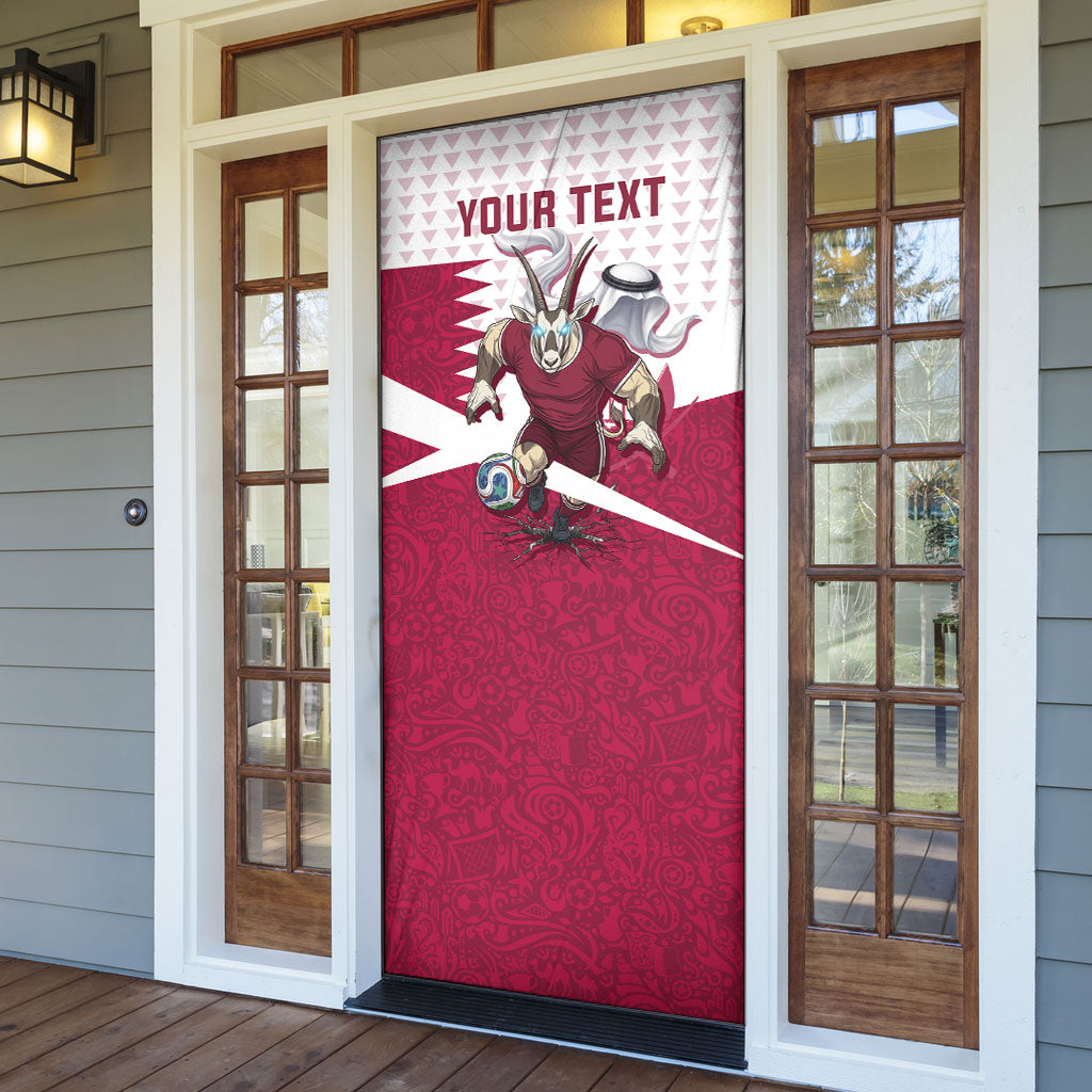 Personalized Qatar Soccer Door Cover Arabian Oryx Football Mascot - Comic Art Geometric
