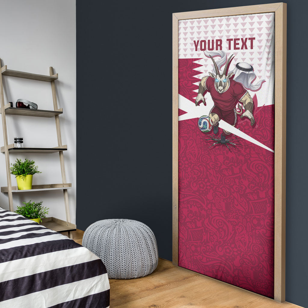Personalized Qatar Soccer Door Cover Arabian Oryx Football Mascot - Comic Art Geometric