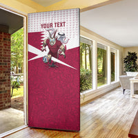 Personalized Qatar Soccer Door Cover Arabian Oryx Football Mascot - Comic Art Geometric