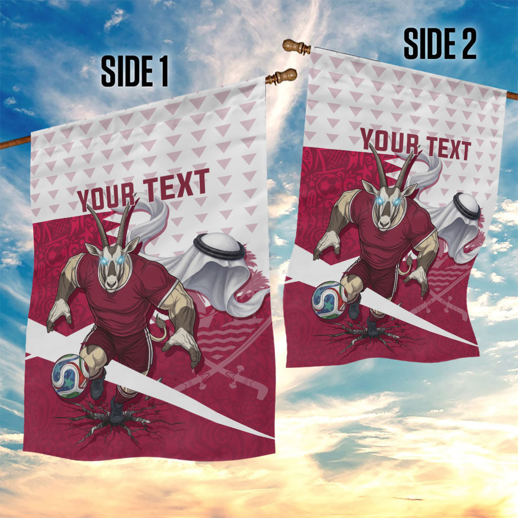 Personalized Qatar Soccer Garden Flag Arabian Oryx Football Mascot - Comic Art Geometric