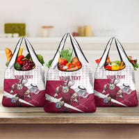 Personalized Qatar Soccer Grocery Bag Arabian Oryx Football Mascot - Comic Art Geometric