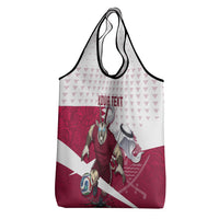 Personalized Qatar Soccer Grocery Bag Arabian Oryx Football Mascot - Comic Art Geometric