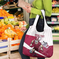 Personalized Qatar Soccer Grocery Bag Arabian Oryx Football Mascot - Comic Art Geometric