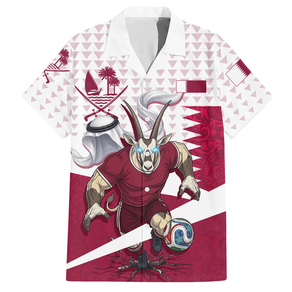 Personalized Qatar Soccer Hawaiian Shirt Arabian Oryx Football Mascot - Comic Art Geometric