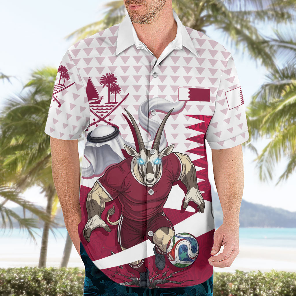 Personalized Qatar Soccer Hawaiian Shirt Arabian Oryx Football Mascot - Comic Art Geometric