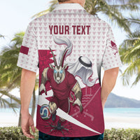 Personalized Qatar Soccer Hawaiian Shirt Arabian Oryx Football Mascot - Comic Art Geometric