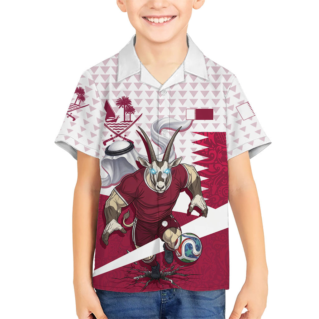 Personalized Qatar Soccer Hawaiian Shirt Arabian Oryx Football Mascot - Comic Art Geometric