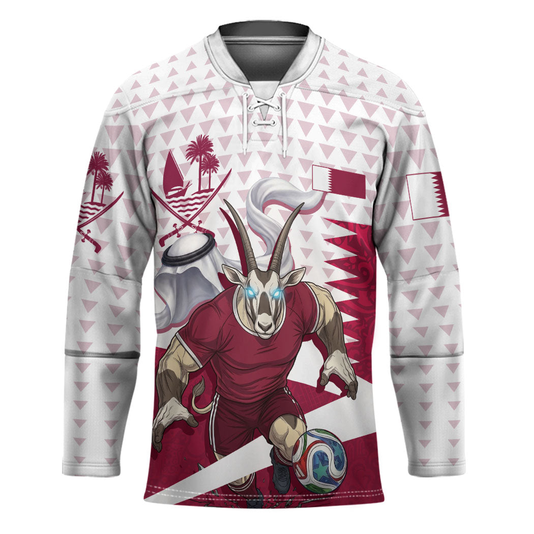 Personalized Qatar Soccer Hockey Jersey Arabian Oryx Football Mascot - Comic Art Geometric