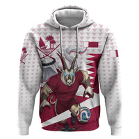 Personalized Qatar Soccer Hoodie Arabian Oryx Football Mascot - Comic Art Geometric