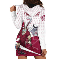 Personalized Qatar Soccer Hoodie Dress Arabian Oryx Football Mascot - Comic Art Geometric