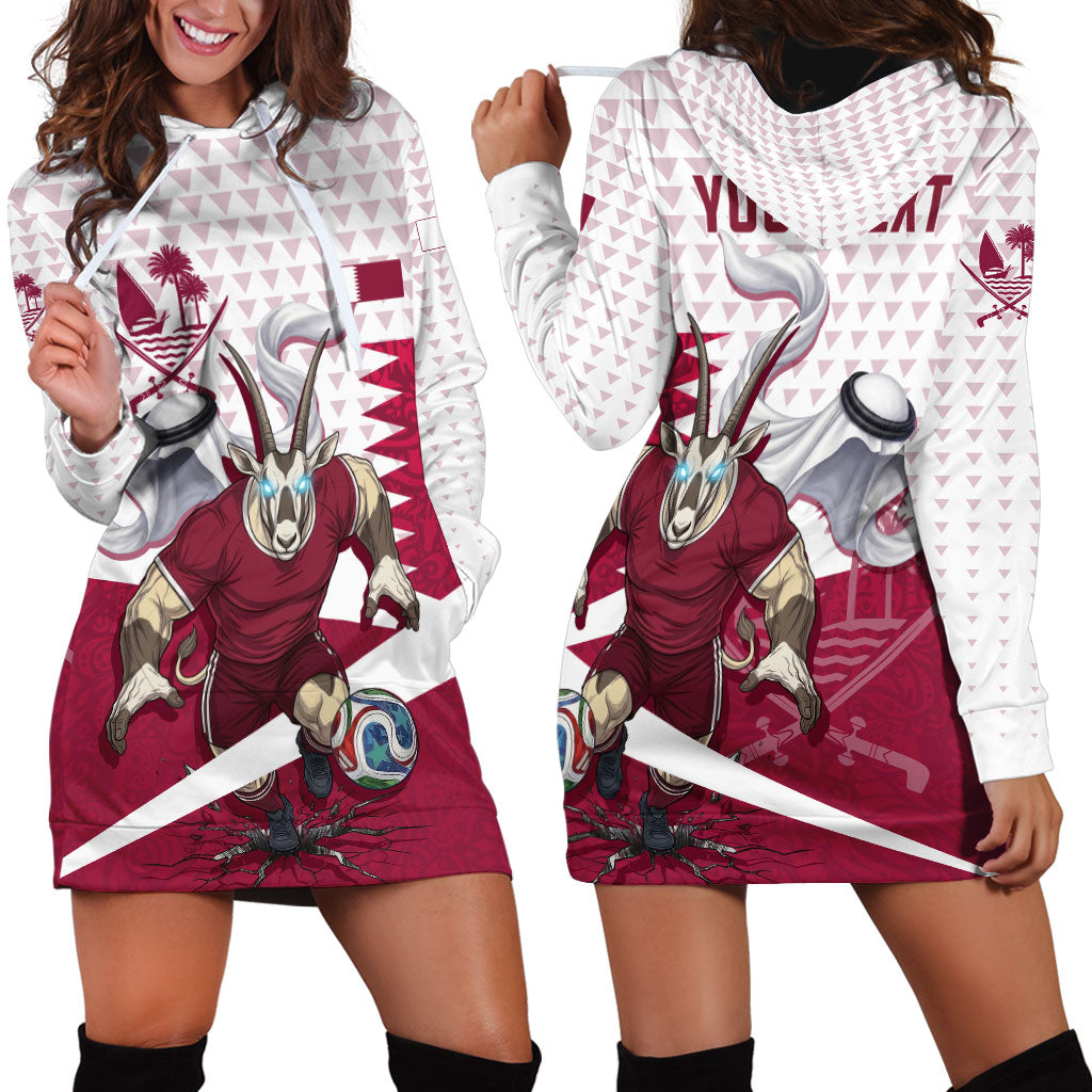 Personalized Qatar Soccer Hoodie Dress Arabian Oryx Football Mascot - Comic Art Geometric