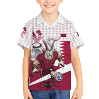 Personalized Qatar Soccer Kid Hawaiian Shirt Arabian Oryx Football Mascot - Comic Art Geometric