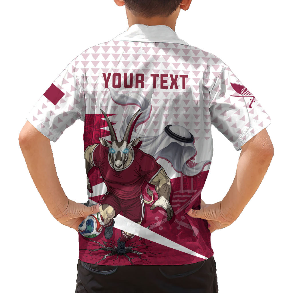 Personalized Qatar Soccer Kid Hawaiian Shirt Arabian Oryx Football Mascot - Comic Art Geometric