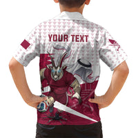 Personalized Qatar Soccer Kid Hawaiian Shirt Arabian Oryx Football Mascot - Comic Art Geometric