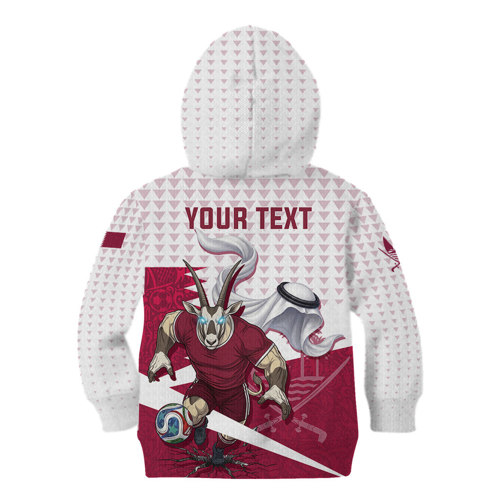 Personalized Qatar Soccer Kid Hoodie Arabian Oryx Football Mascot - Comic Art Geometric