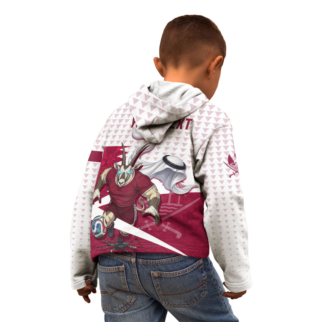 Personalized Qatar Soccer Kid Hoodie Arabian Oryx Football Mascot - Comic Art Geometric