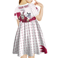 Personalized Qatar Soccer Kid Short Sleeve Dress Arabian Oryx Football Mascot - Comic Art Geometric