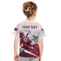 Personalized Qatar Soccer Kid T Shirt Arabian Oryx Football Mascot - Comic Art Geometric