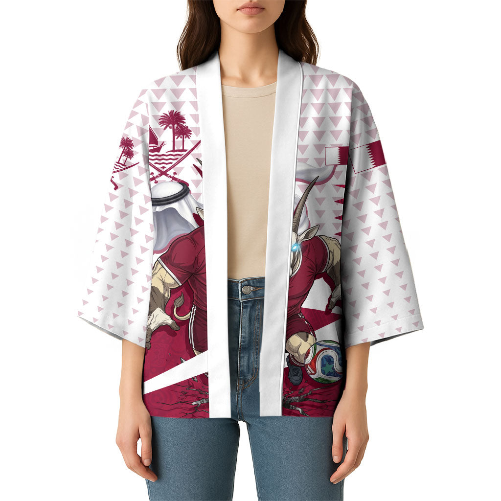 Personalized Qatar Soccer Kimono Arabian Oryx Football Mascot - Comic Art Geometric