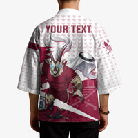 Personalized Qatar Soccer Kimono Arabian Oryx Football Mascot - Comic Art Geometric
