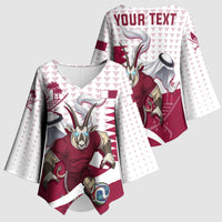 Personalized Qatar Soccer Kimono Sleeve Blouse Arabian Oryx Football Mascot - Comic Art Geometric