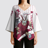 Personalized Qatar Soccer Kimono Sleeve Blouse Arabian Oryx Football Mascot - Comic Art Geometric