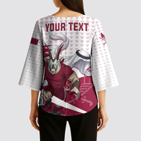 Personalized Qatar Soccer Kimono Sleeve Blouse Arabian Oryx Football Mascot - Comic Art Geometric