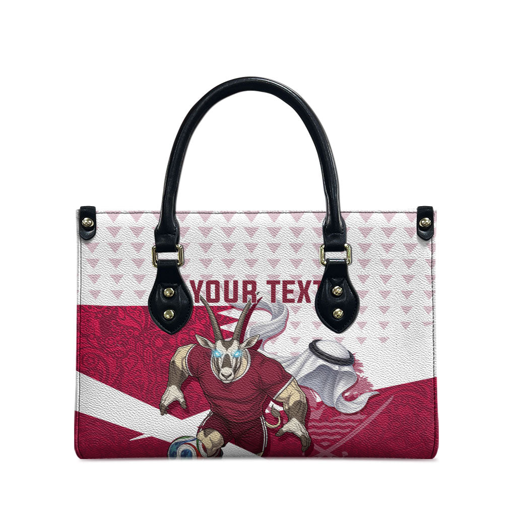 Personalized Qatar Soccer Leather Bag Arabian Oryx Football Mascot - Comic Art Geometric