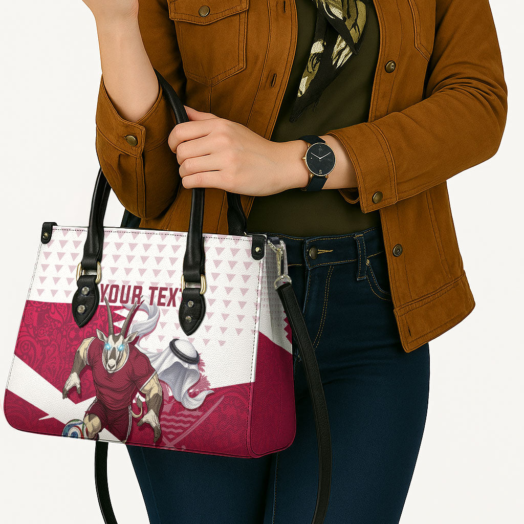 Personalized Qatar Soccer Leather Bag Arabian Oryx Football Mascot - Comic Art Geometric