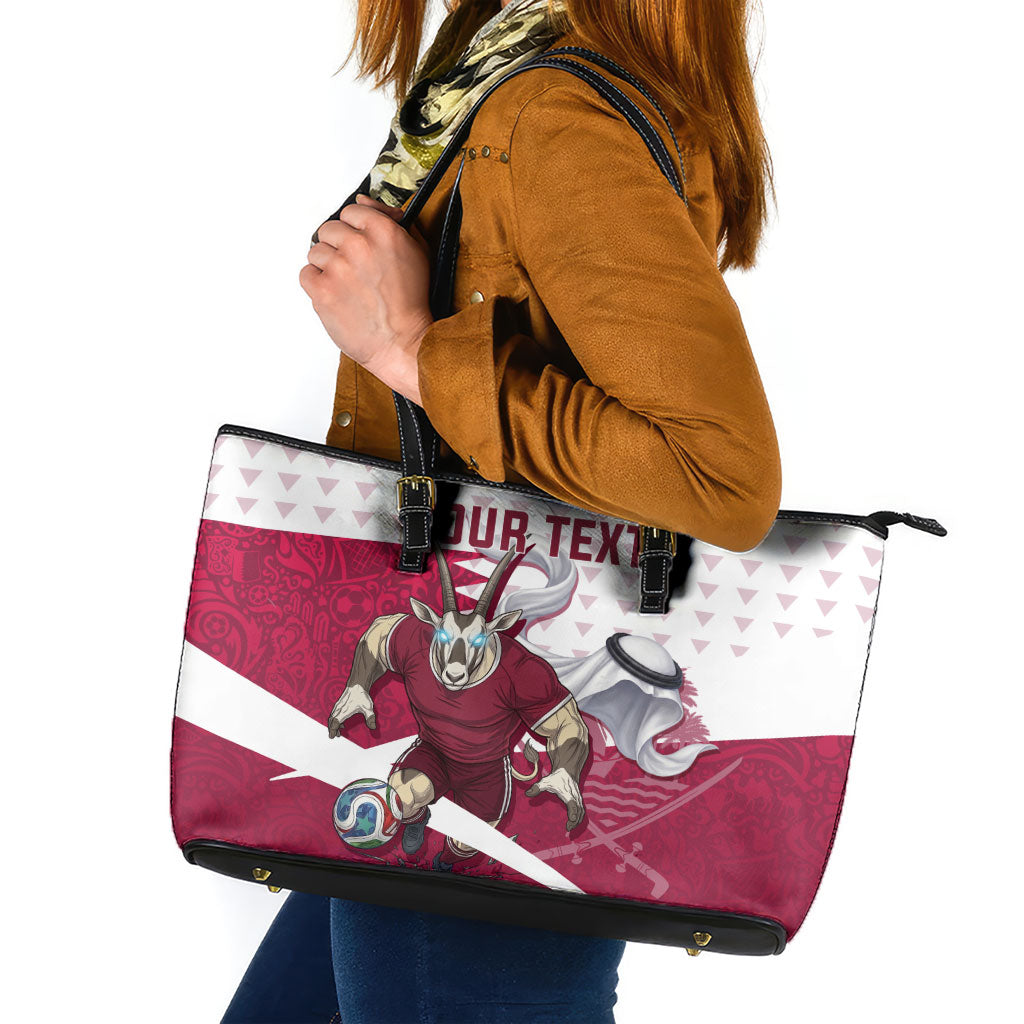 Personalized Qatar Soccer Leather Tote Bag Arabian Oryx Football Mascot - Comic Art Geometric