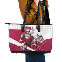 Personalized Qatar Soccer Leather Tote Bag Arabian Oryx Football Mascot - Comic Art Geometric