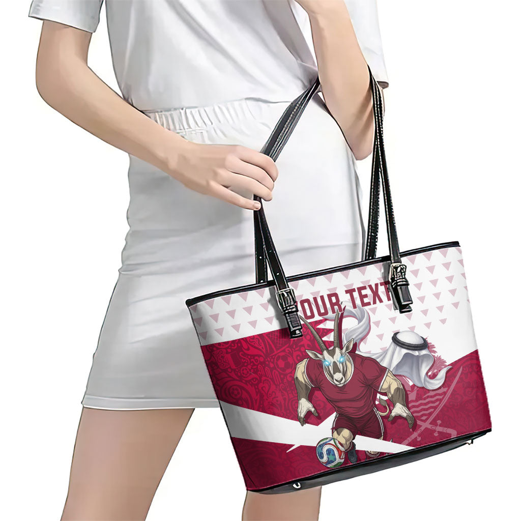 Personalized Qatar Soccer Leather Tote Bag Arabian Oryx Football Mascot - Comic Art Geometric