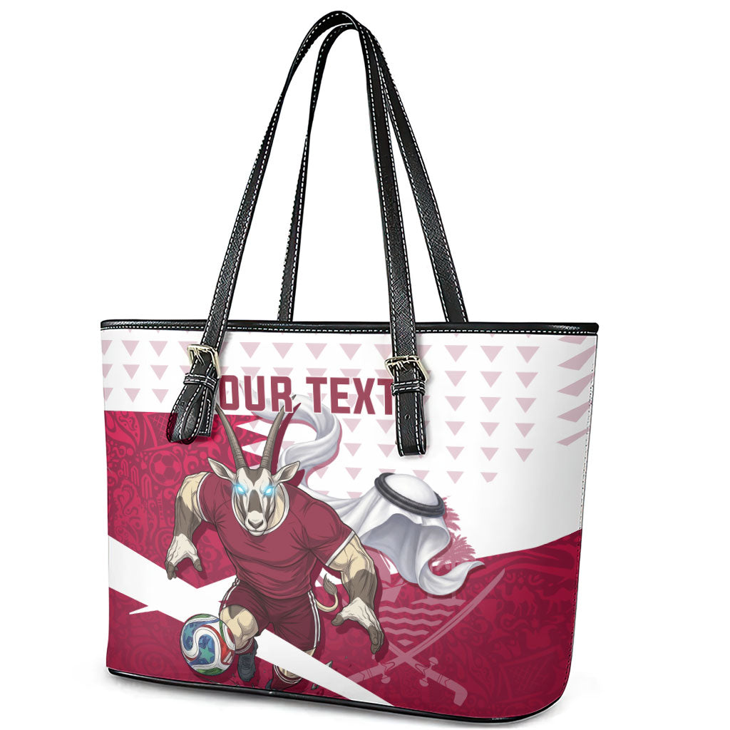 Personalized Qatar Soccer Leather Tote Bag Arabian Oryx Football Mascot - Comic Art Geometric