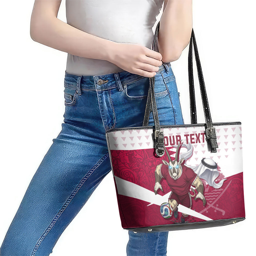 Personalized Qatar Soccer Leather Tote Bag Arabian Oryx Football Mascot - Comic Art Geometric