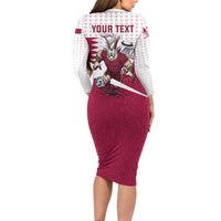 Personalized Qatar Soccer Long Sleeve Bodycon Dress Arabian Oryx Football Mascot - Comic Art Geometric