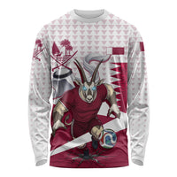 Personalized Qatar Soccer Long Sleeve Shirt Arabian Oryx Football Mascot - Comic Art Geometric