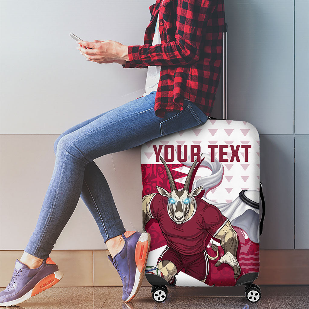 Personalized Qatar Soccer Luggage Cover Arabian Oryx Football Mascot - Comic Art Geometric