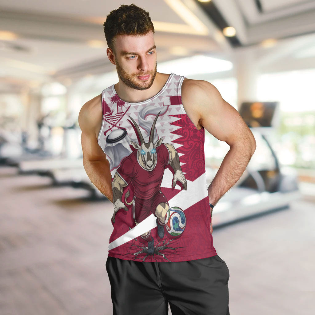 Personalized Qatar Soccer Men Tank Top Arabian Oryx Football Mascot - Comic Art Geometric
