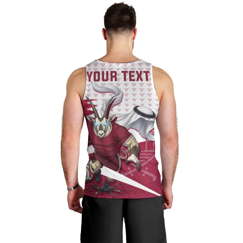 Personalized Qatar Soccer Men Tank Top Arabian Oryx Football Mascot - Comic Art Geometric